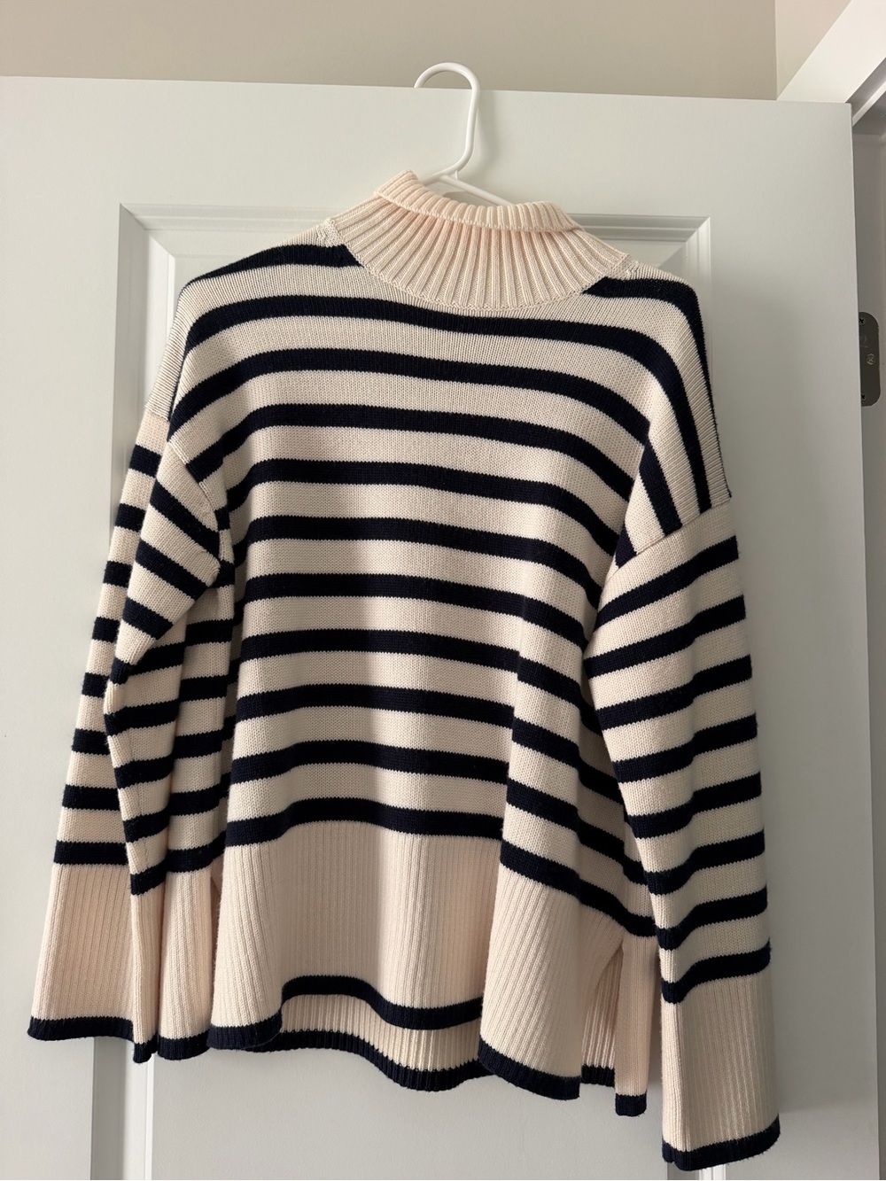 Striped Mock Neck Sweater - Cream and Navy